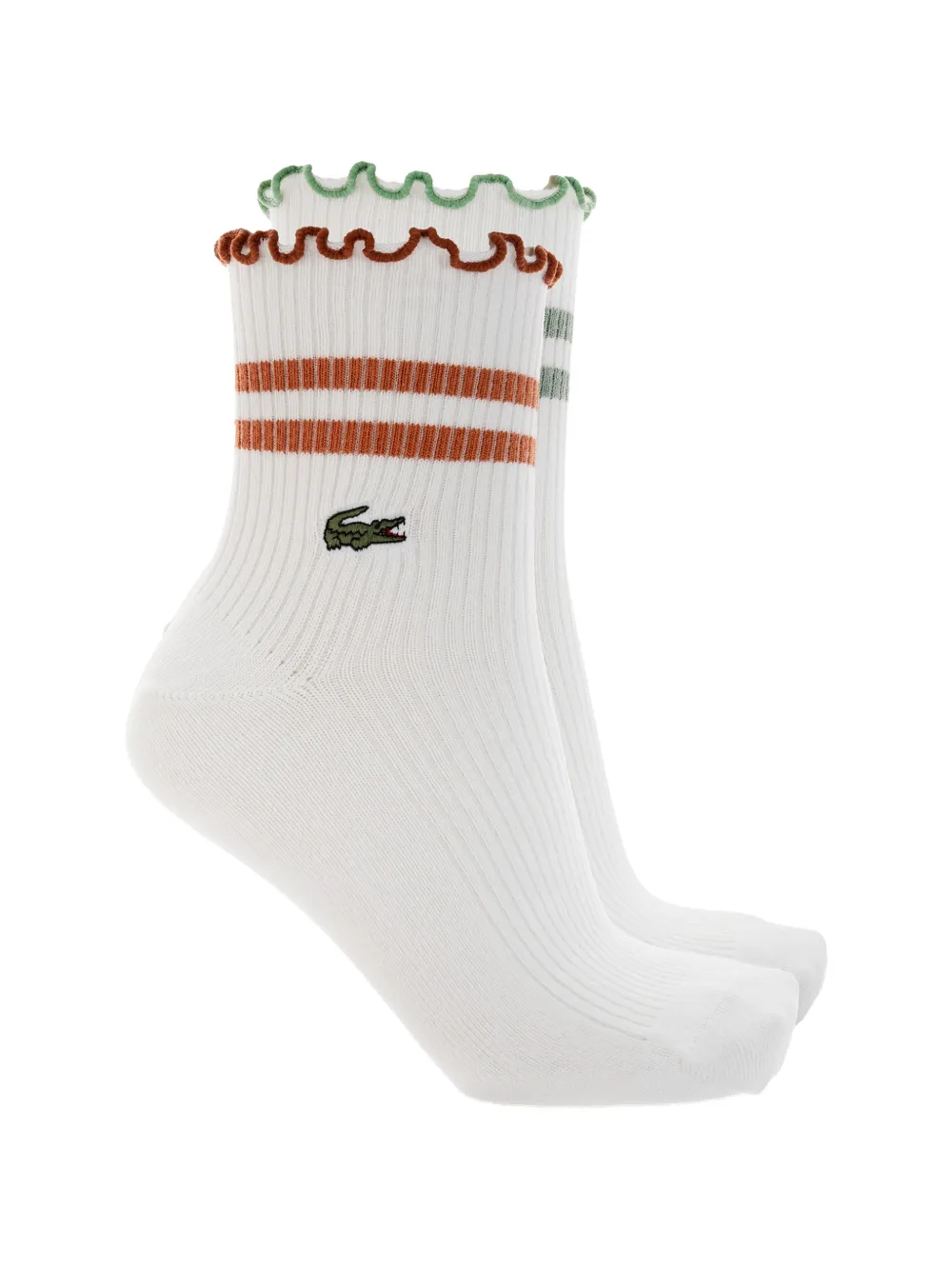 Lacoste Twee sokken met ruches en geborduurd logo Wit