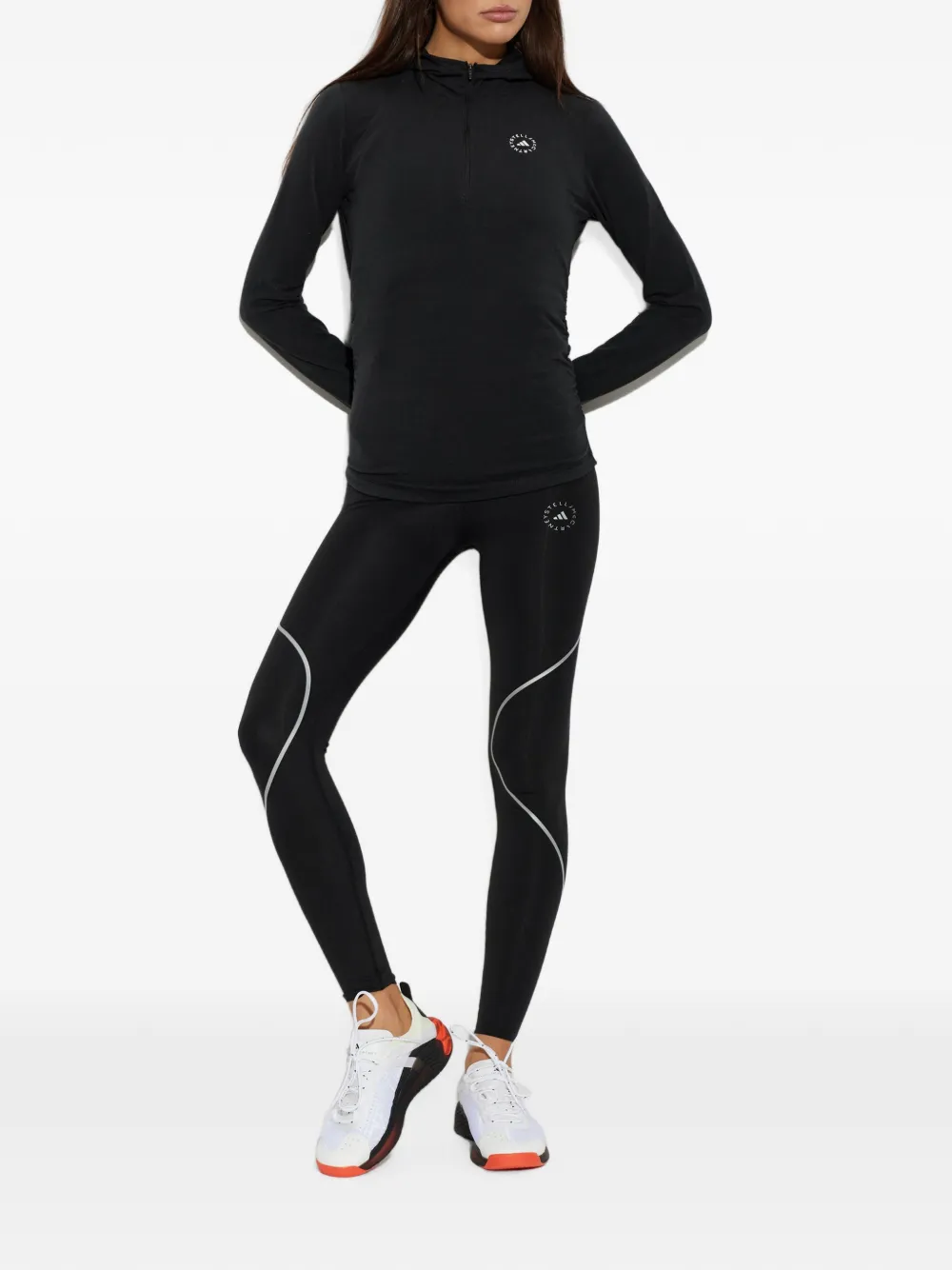 adidas by Stella McCartney Hoodie met logo-print en kwartrits Zwart