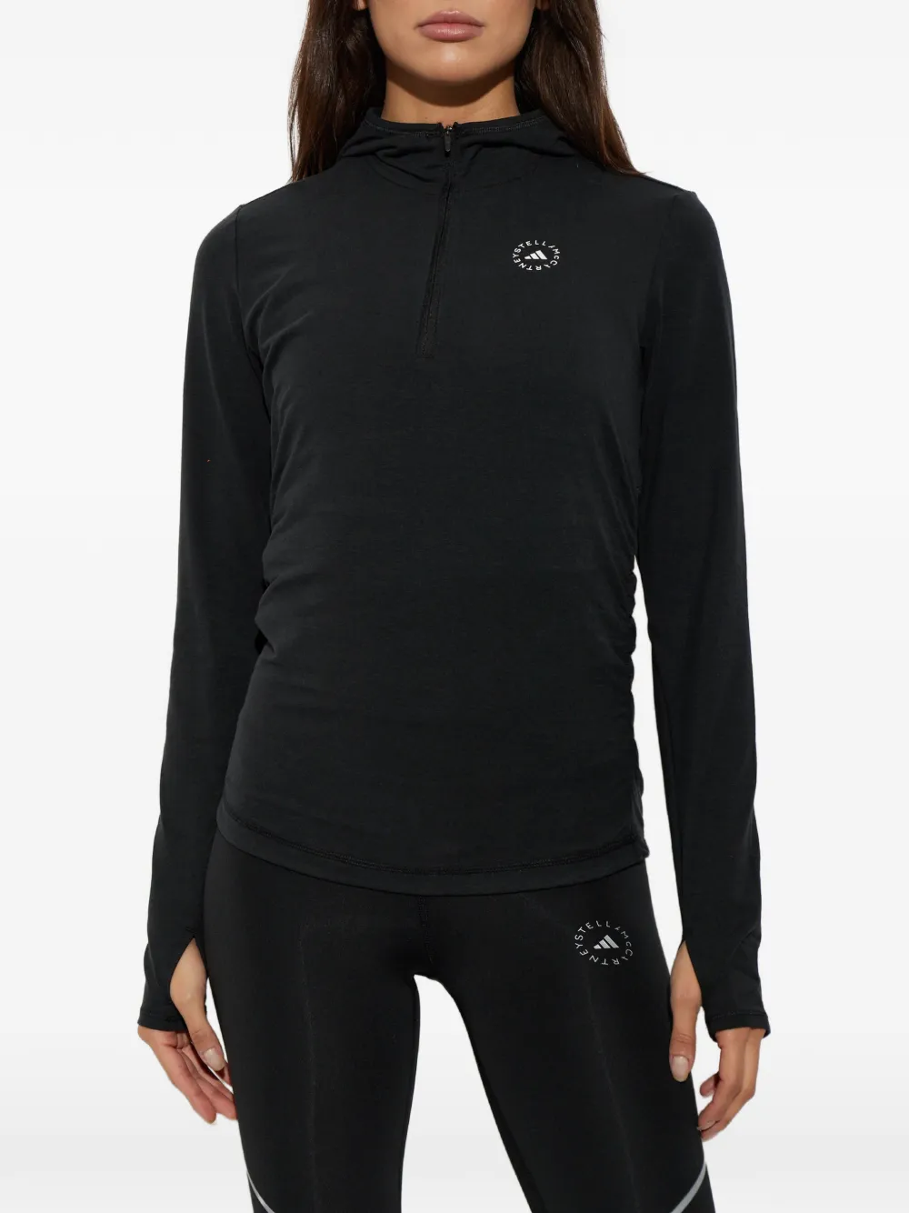adidas by Stella McCartney Hoodie met logo-print en kwartrits Zwart