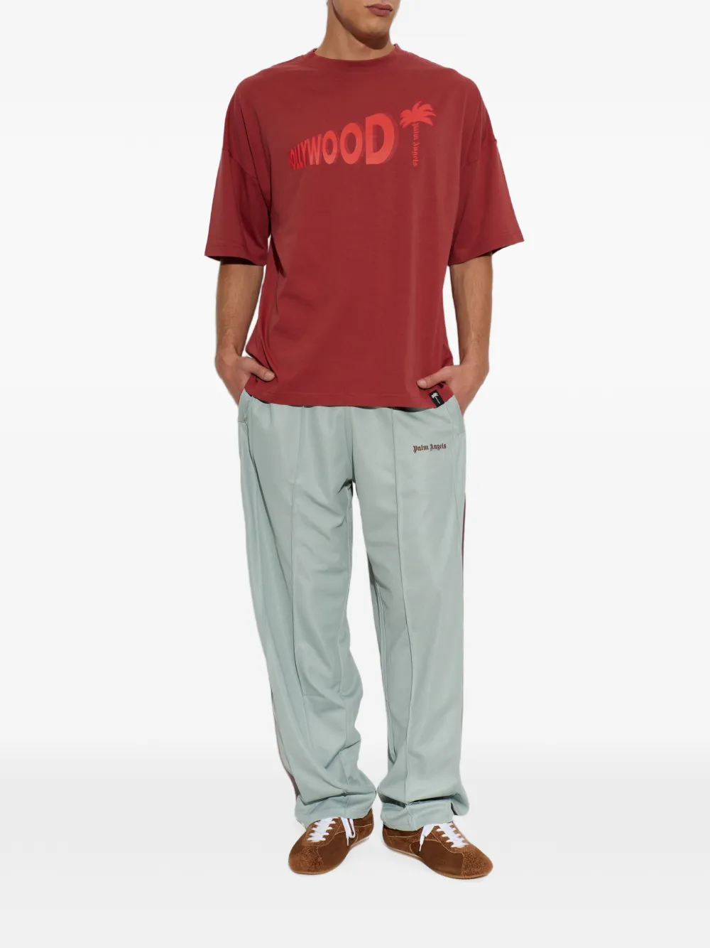 Palm Angels Sunset Blvd Palm T-shirt met logo-print Rood