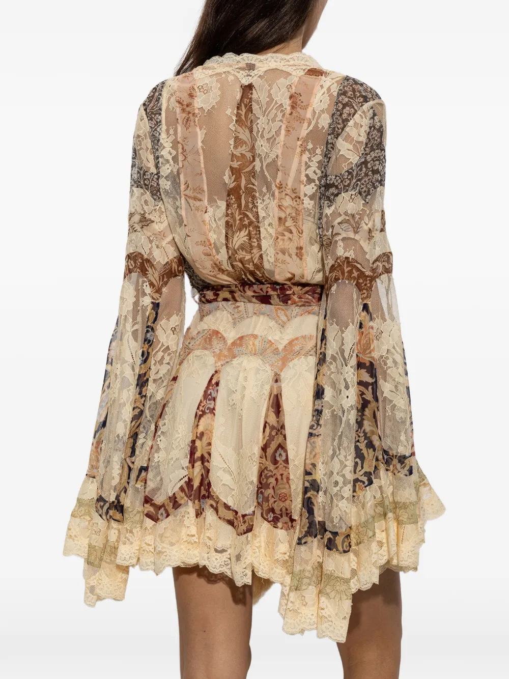 ZIMMERMANN Mini-jurk met ceintuur en kant Beige