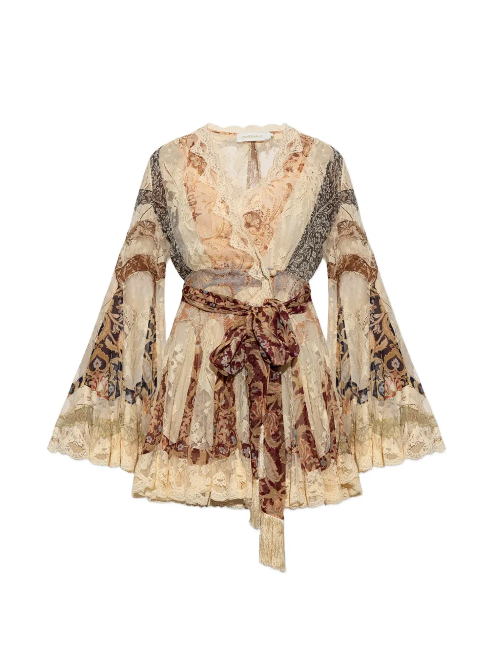 ZIMMERMANN lace belted mini dress - Tons neutres