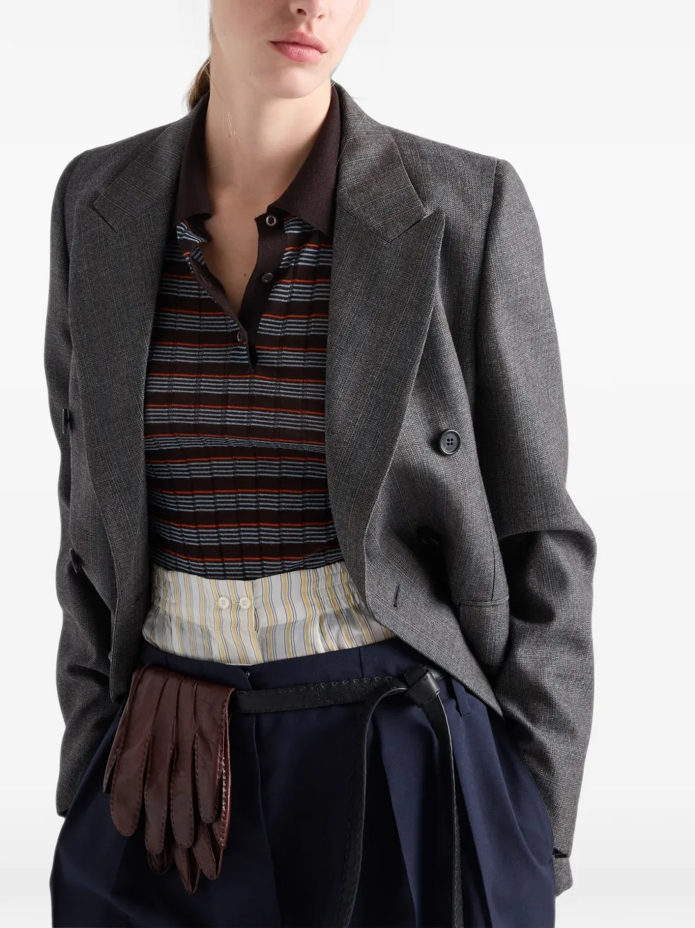 Prada Mouliné wollen blazer met dubbele rij knopen en krijtstreep Grijs
