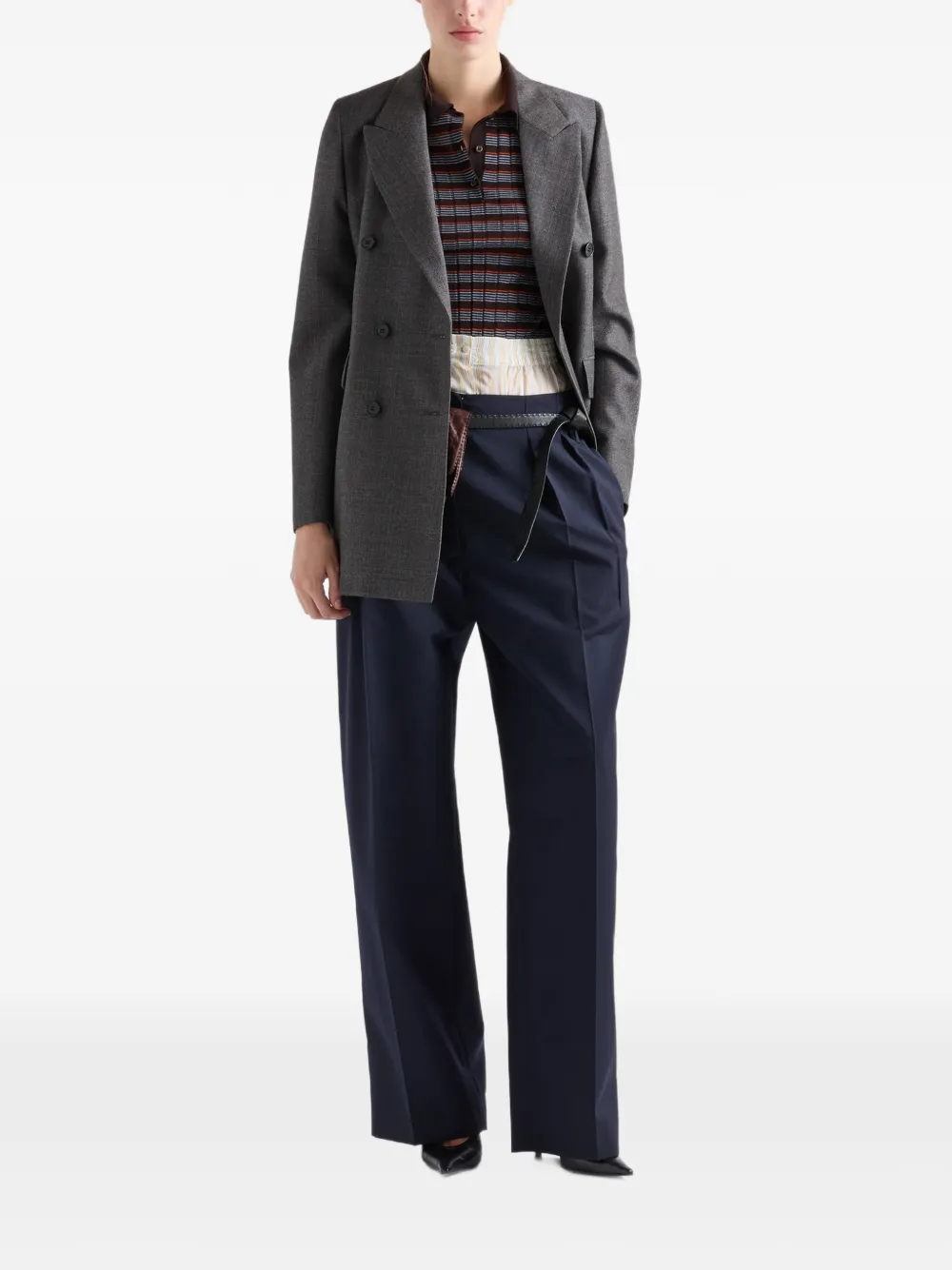 Prada Mouliné wollen blazer met dubbele rij knopen en krijtstreep Grijs