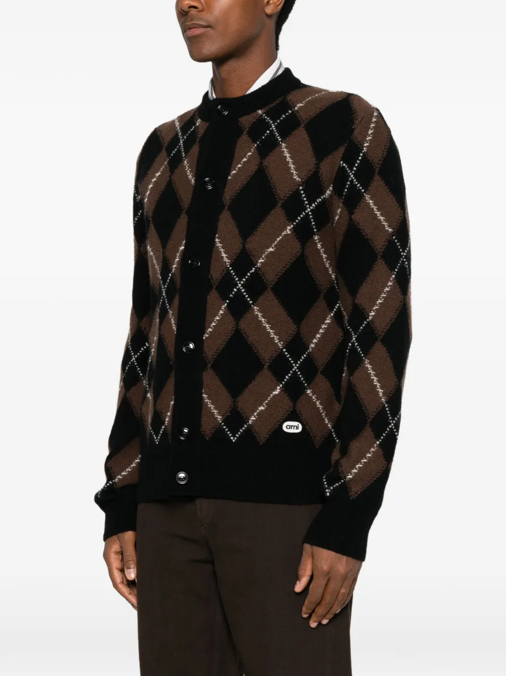 AMI Paris Vest met argyle intarsia Bruin