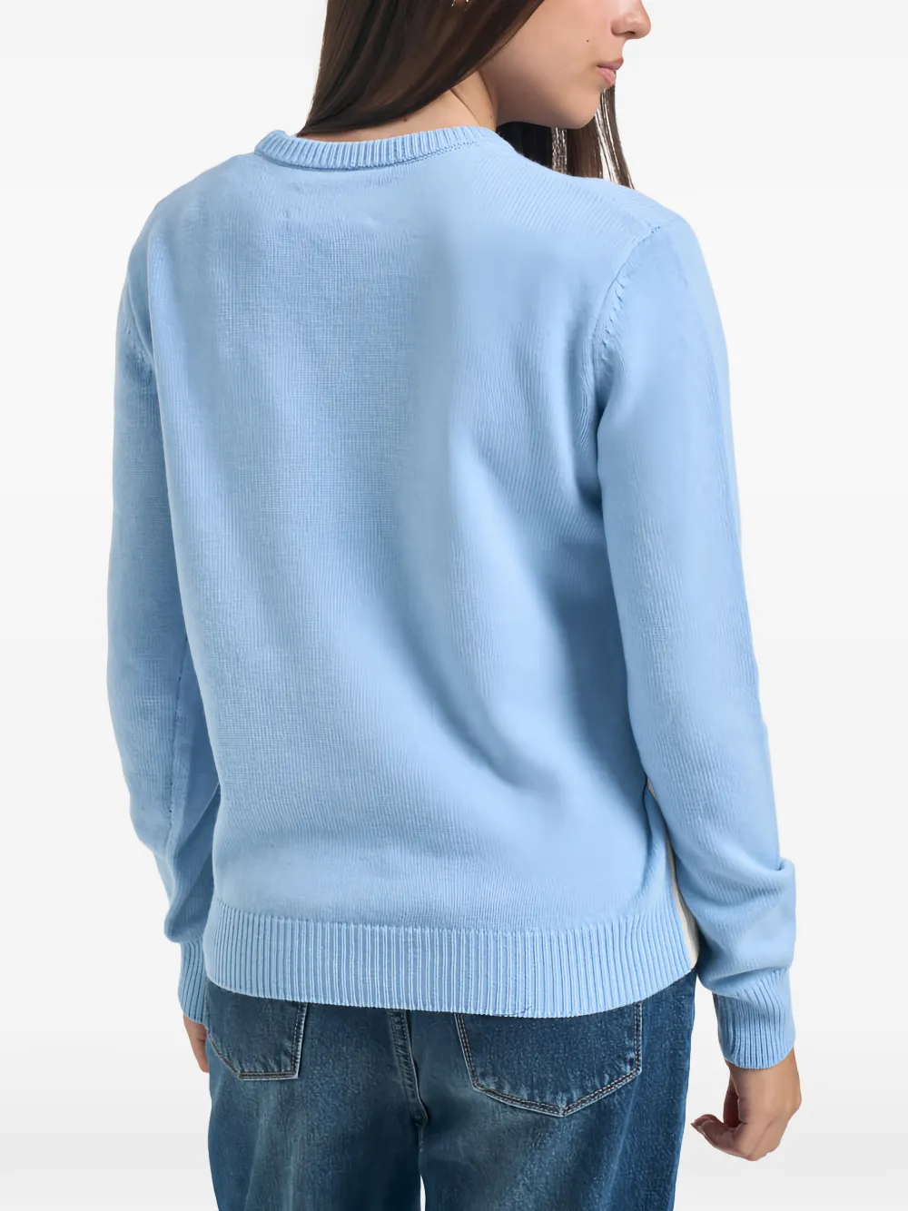 MC2 Saint Barth light-blue New Queen crewneck knit with Mi Fai Volare embroidery sweater Blauw