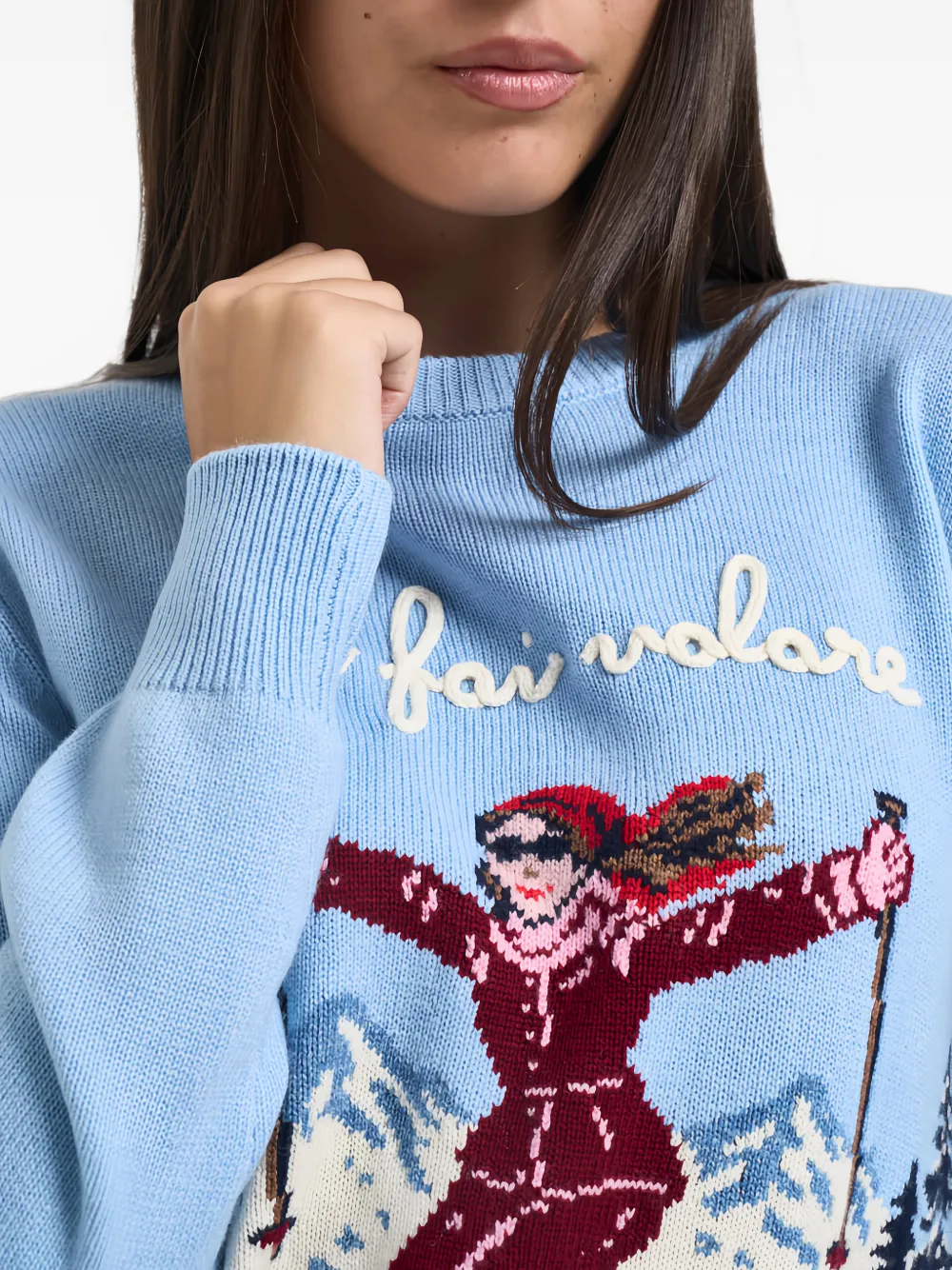 MC2 Saint Barth light-blue New Queen crewneck knit with Mi Fai Volare embroidery sweater Blauw