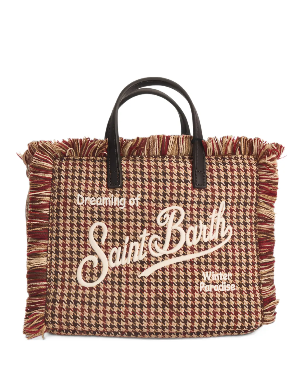 MC2 Saint Barth Vanity Mini houndstooth-pattern fringed-trim tote bag Bruin