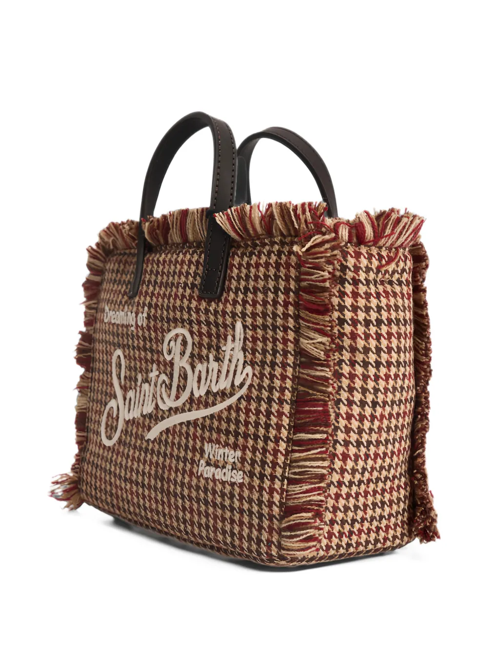 MC2 Saint Barth Vanity Mini houndstooth-pattern fringed-trim tote bag Bruin