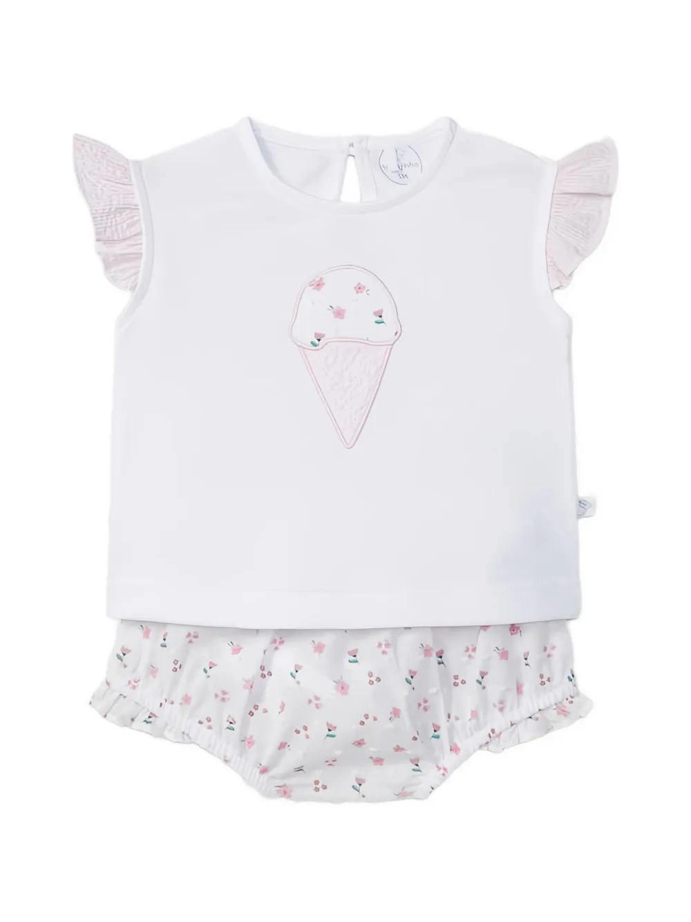 LARANJINHA ruffled floral-print babygrow set - Weiß
