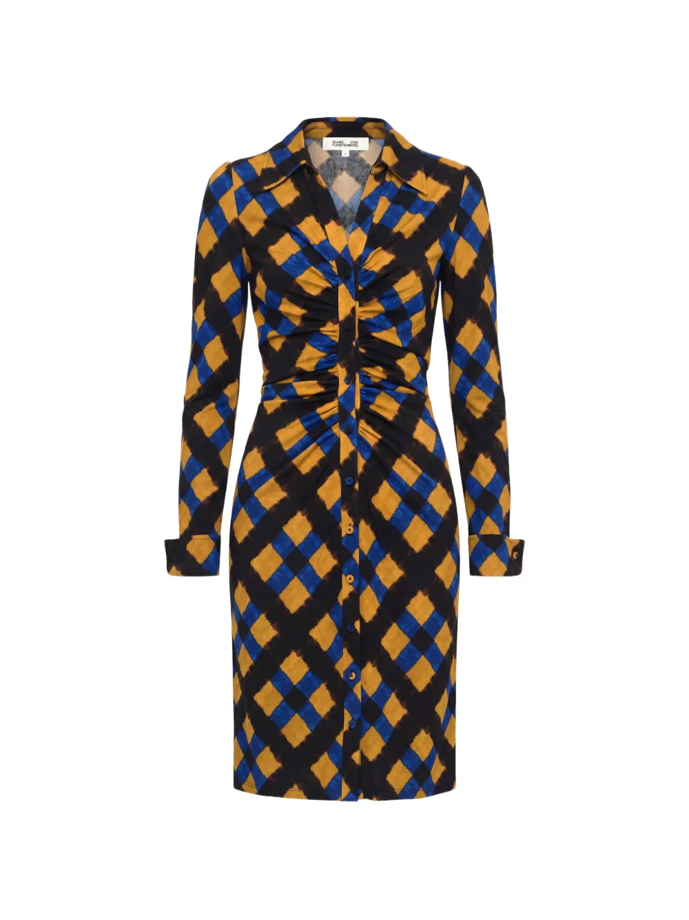 Dvf Vintage Sheska geruite mini-jurk met ruches Geel