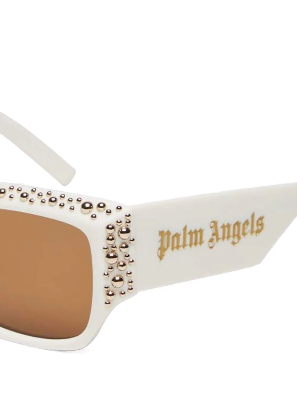 Palm Angels Zonnebril met rechthoekig montuur en verfraaid met studs Wit