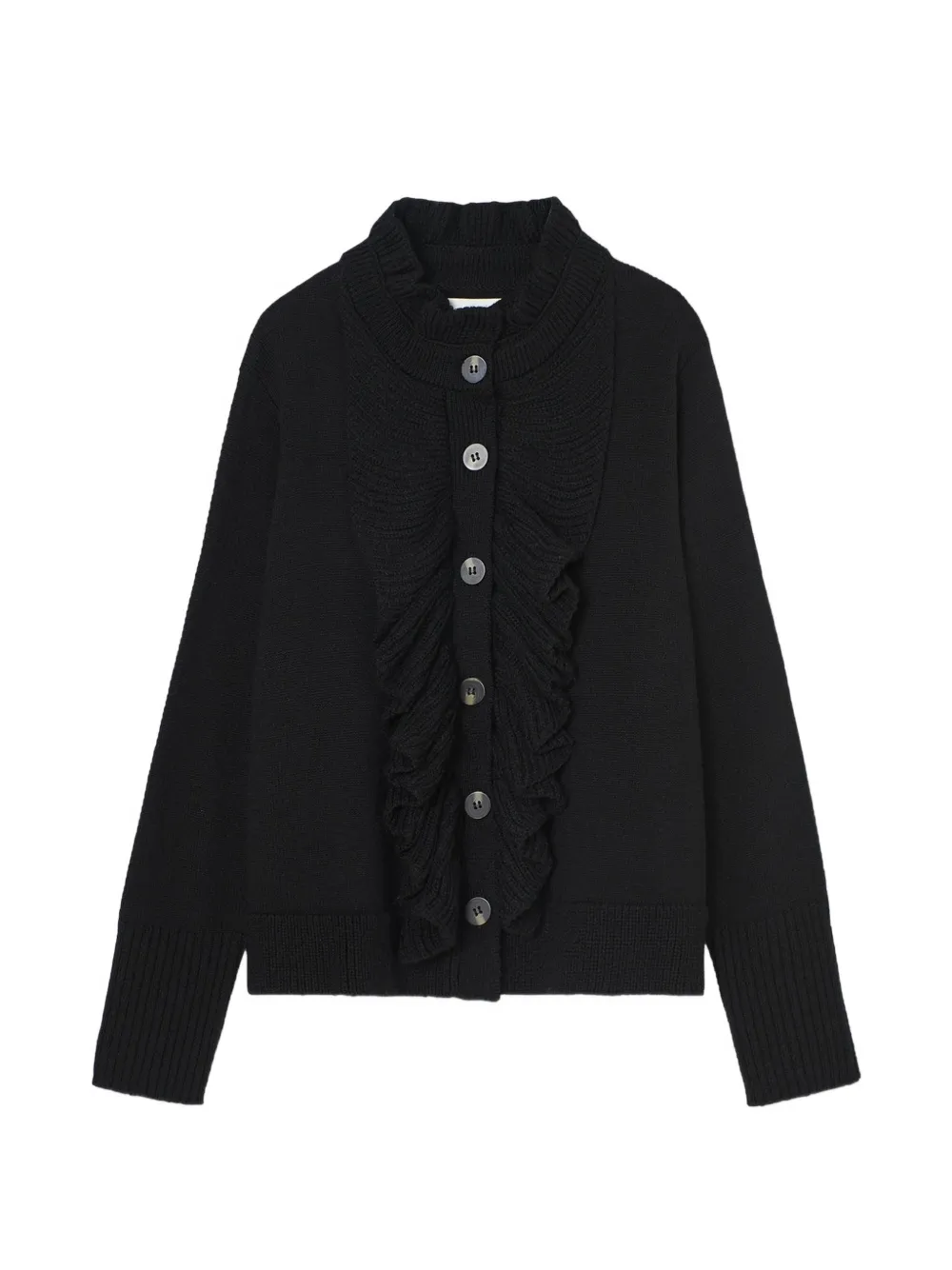 Psophia Ruffled Button-up Coat In Black