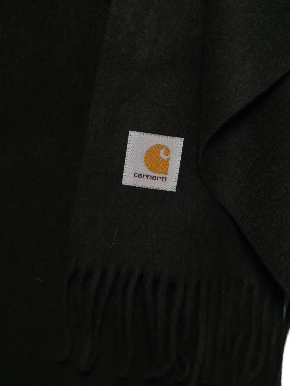 Carhartt WIP logo-patch fringed scarf Zwart