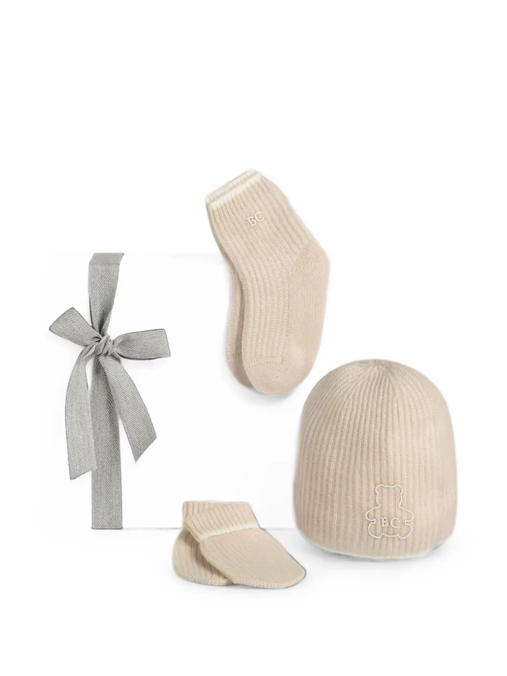 Brunello Cucinelli Kids Baby Bernie rib-knit beanie set (set of three) Beige