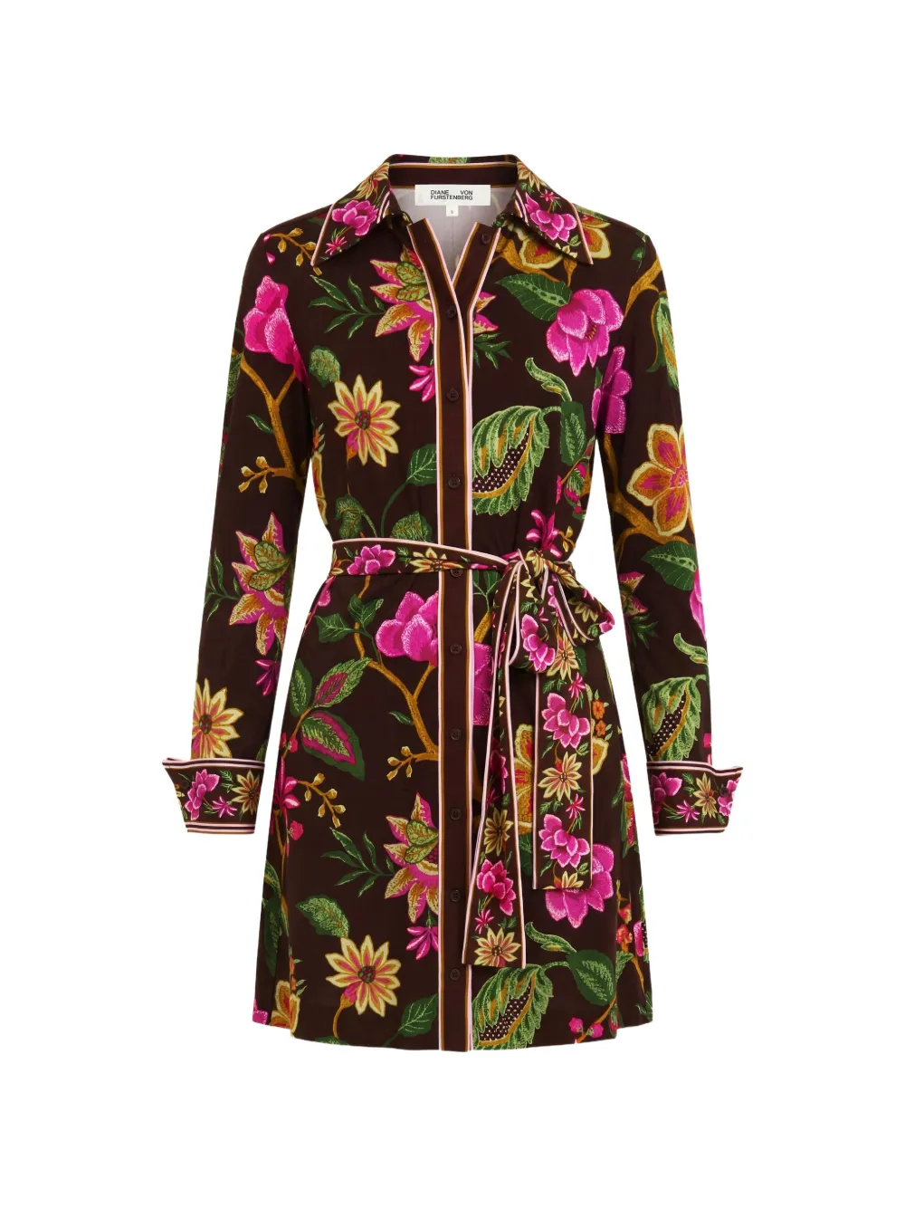 Dvf Vintage Diane mini-blousejurk met bloemenprint en ceintuur Bruin