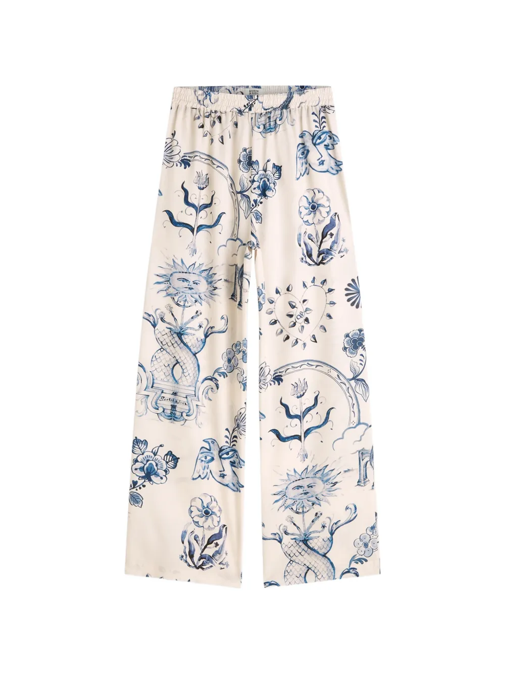 Scotch & Soda x Royal Delft graphic-print wide-leg trousers Beige