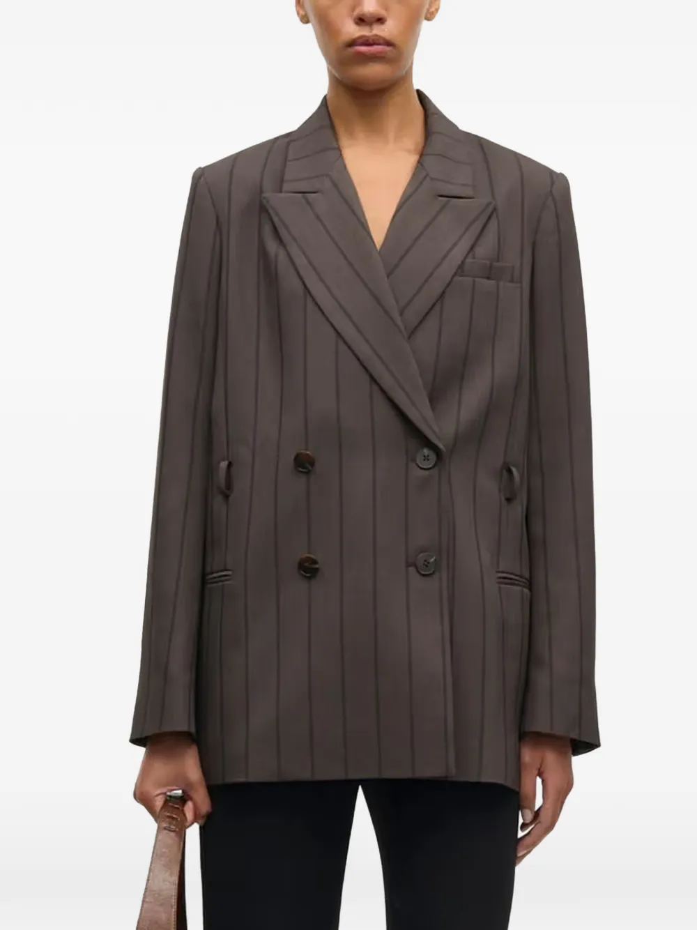 SAMSOE Sahelly blazer met dubbele rij knopen en krijtstreep Bruin