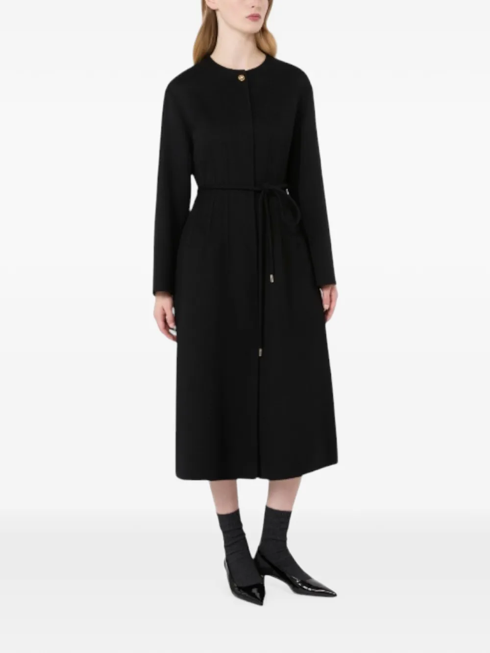 Max Mara Fiacre jas met enkele rij knopen en ceintuur Zwart