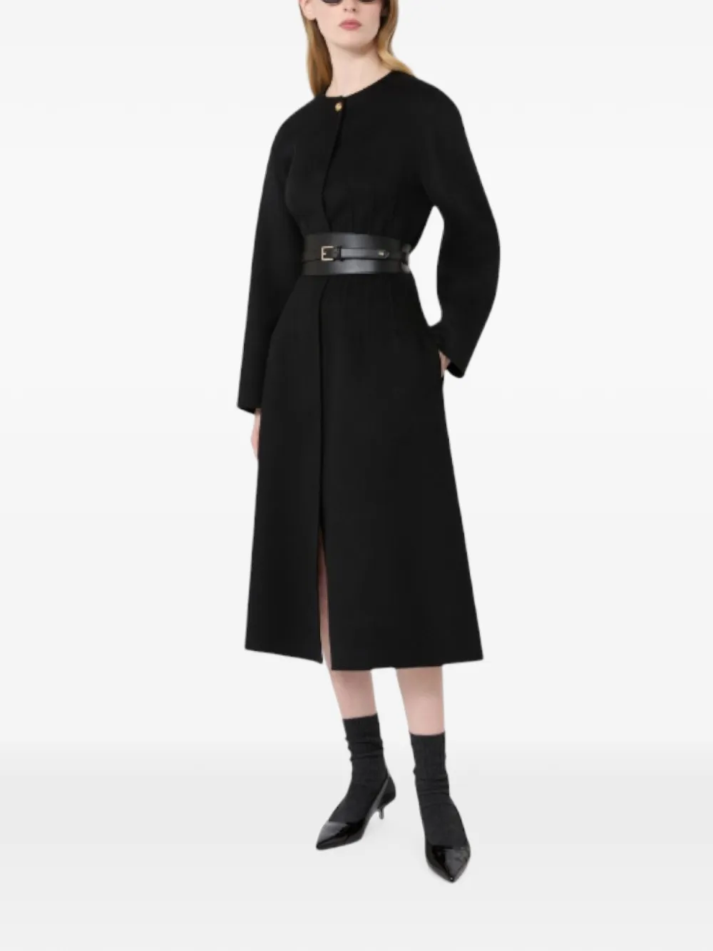 Max Mara Fiacre jas met enkele rij knopen en ceintuur Zwart
