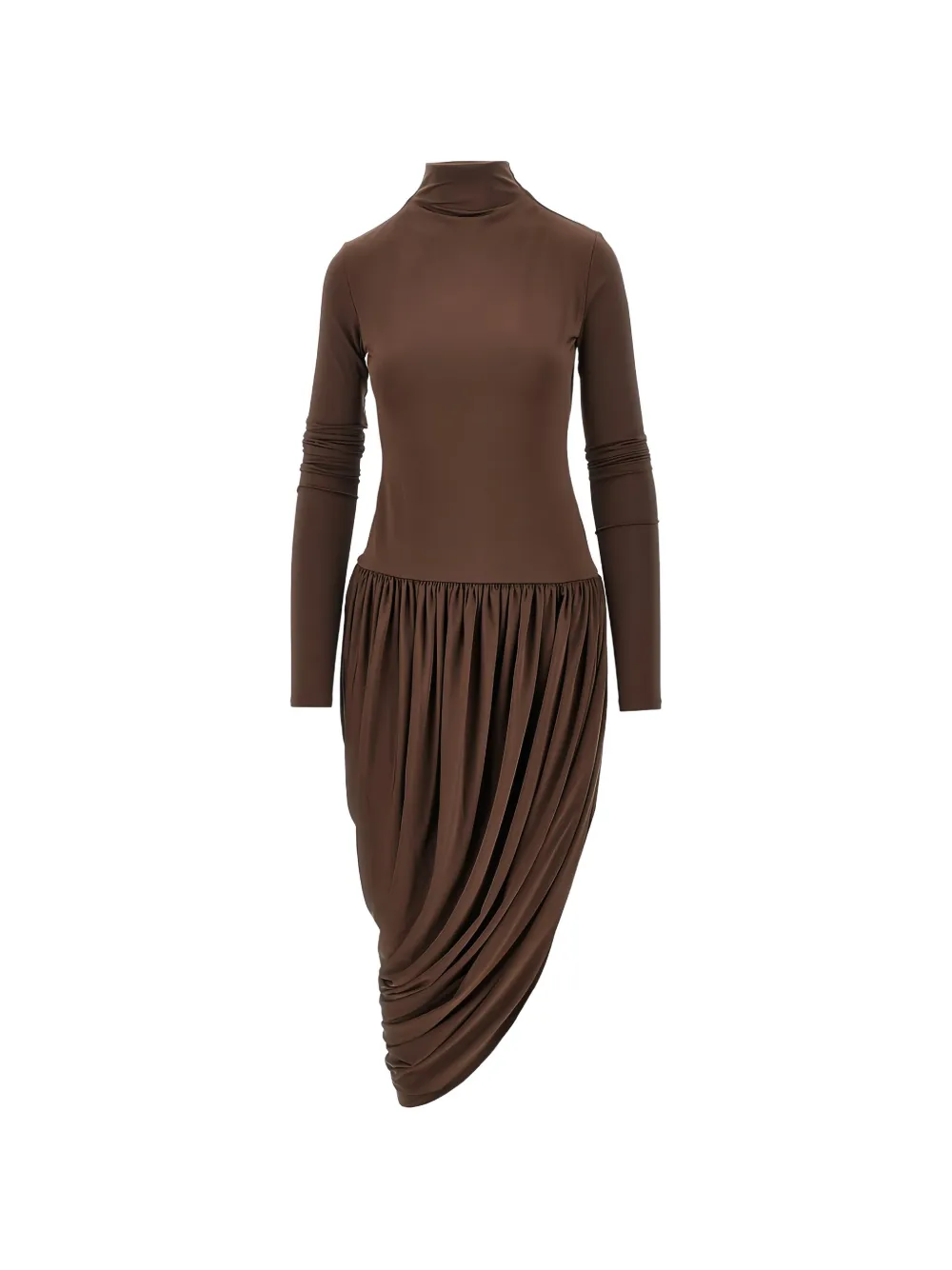 THE ANDAMANE high-neck draped midi dress - Marron THE ANDAMANE high-neck draped midi dress - Marron
