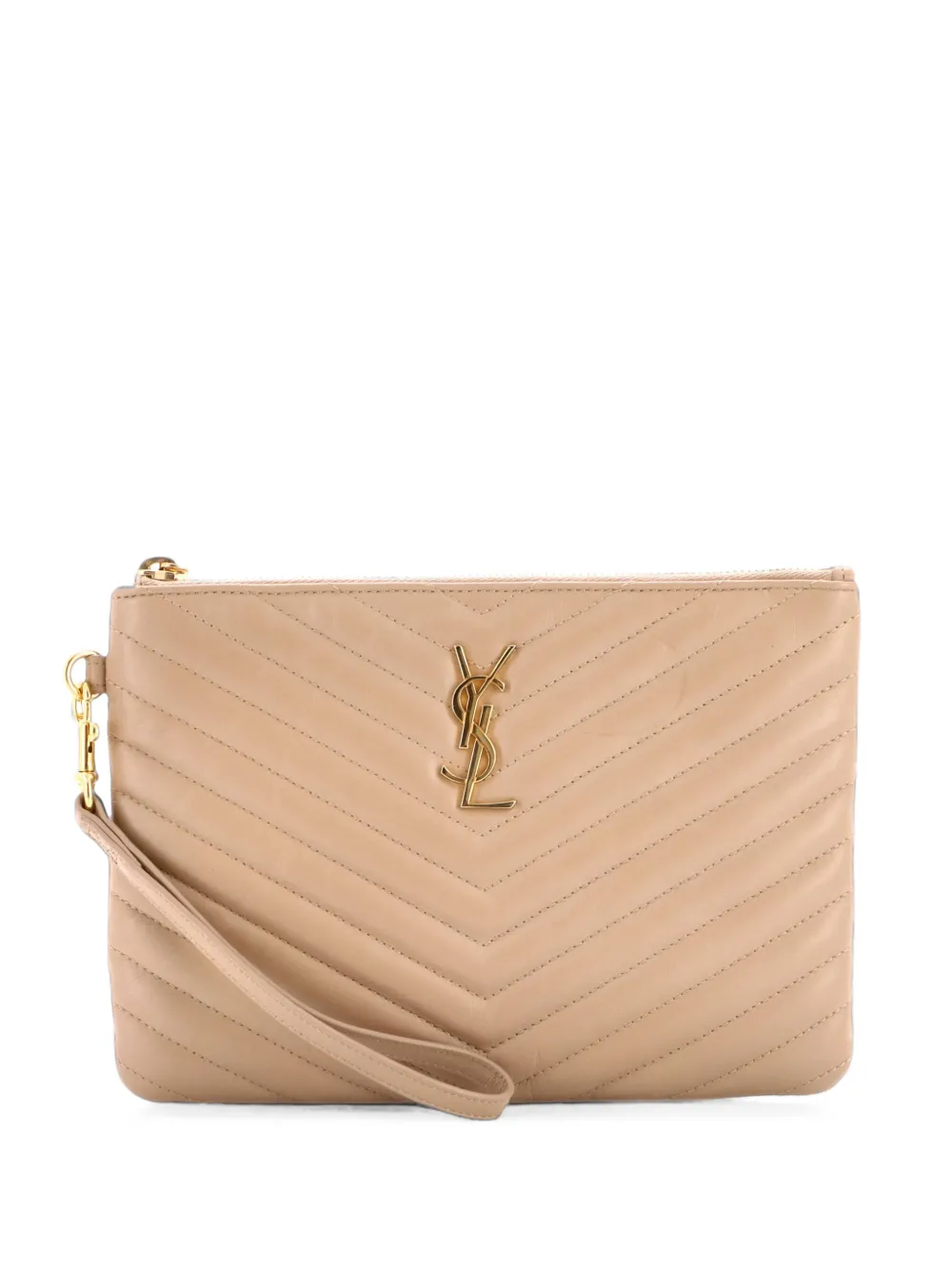 Saint Laurent Pre-Owned petite pochette matelassée à motif monogrammé - Tons neutres Saint Laurent Pre-Owned petite pochette matelassée à motif monogrammé - Tons neutres