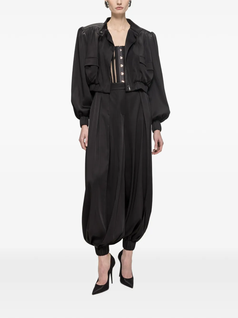 NISSA Viscose oversized cropped jack Zwart