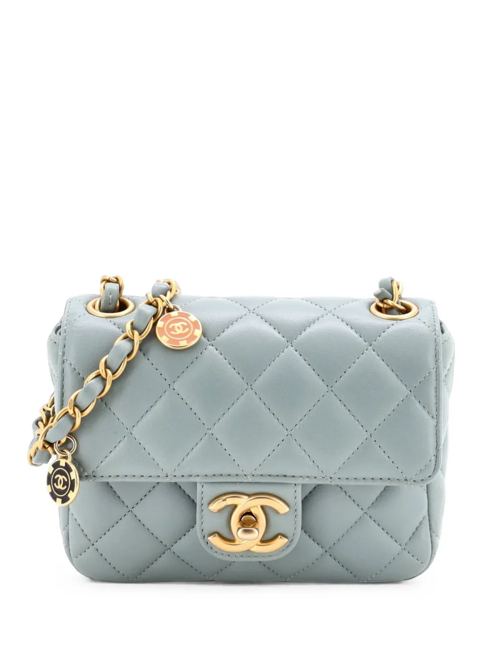 CHANEL Pre-Owned Casino Royale Charms Square Flap Bag Quilted Lambskin with Enamel Mini shoulder bag - Blu