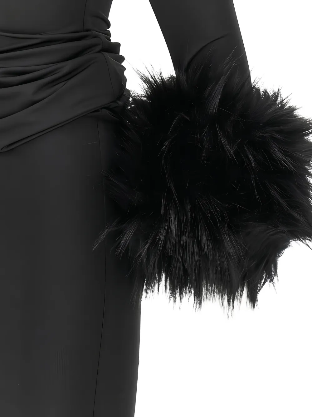 THE ANDAMANE Off-shoulder maxi-jurk met afwerking van imitatiebont Zwart