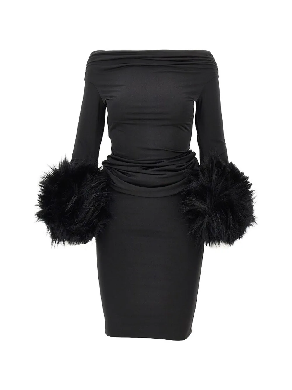 THE ANDAMANE faux-fur trim off-the-shoulder maxi dress - Noir THE ANDAMANE faux-fur trim off-the-shoulder maxi dress - Noir