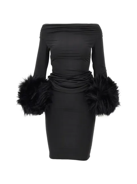 THE ANDAMANE faux-fur trim off-the-shoulder maxi dress