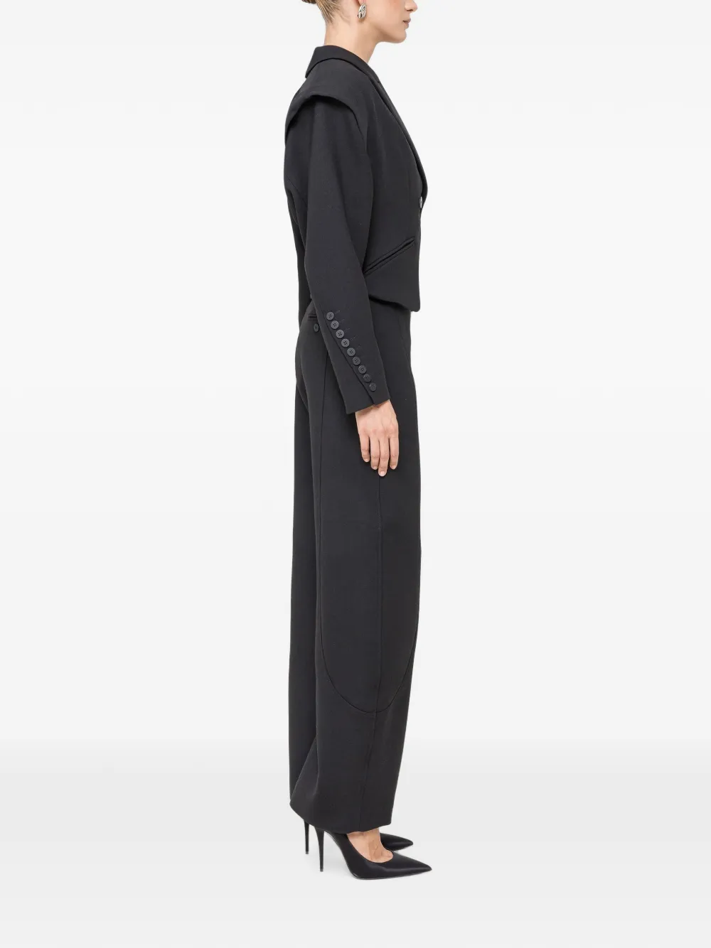 NISSA Blazer van wolblend met sculpturale schouders Zwart