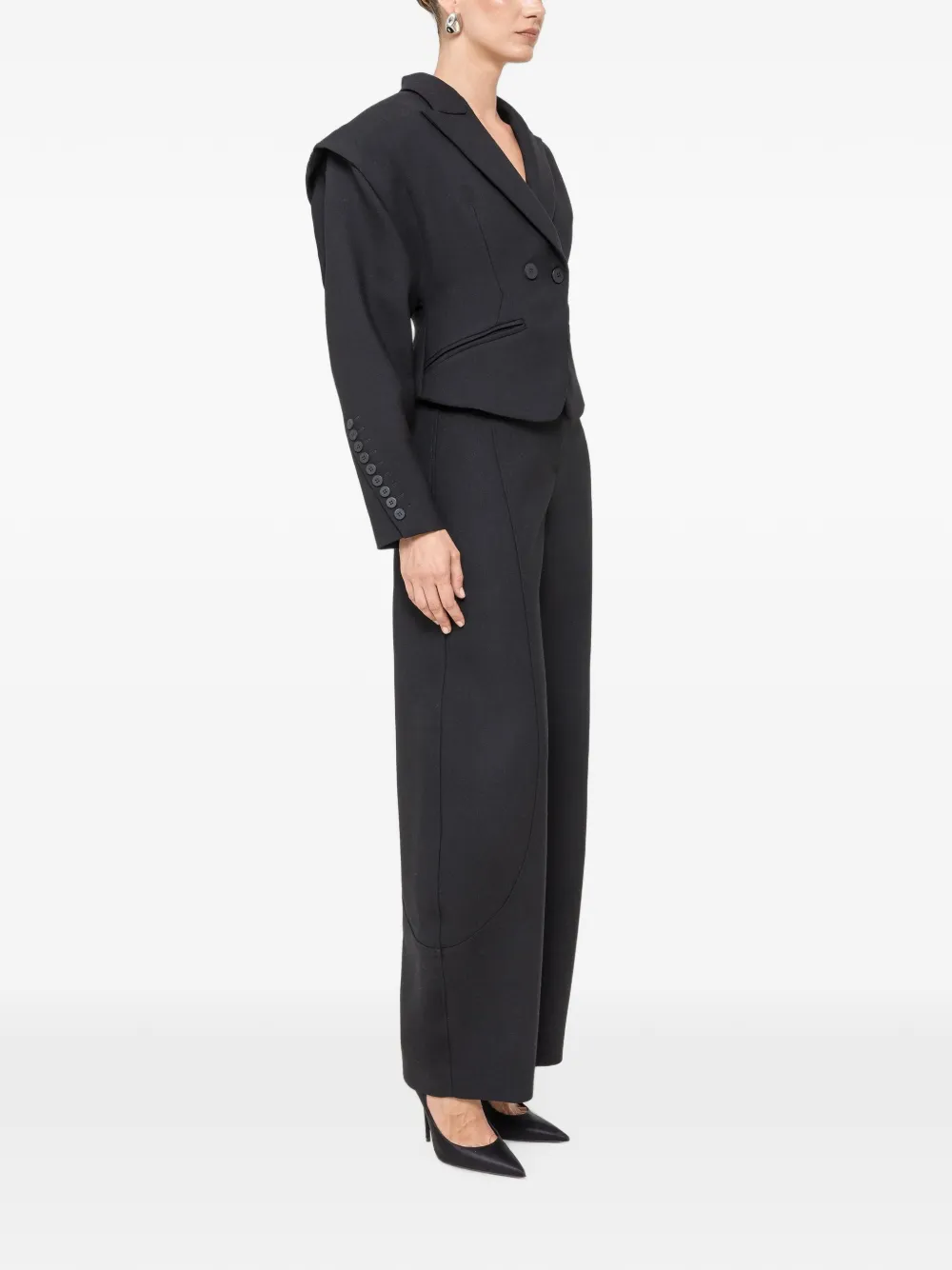 NISSA Blazer van wolblend met sculpturale schouders Zwart