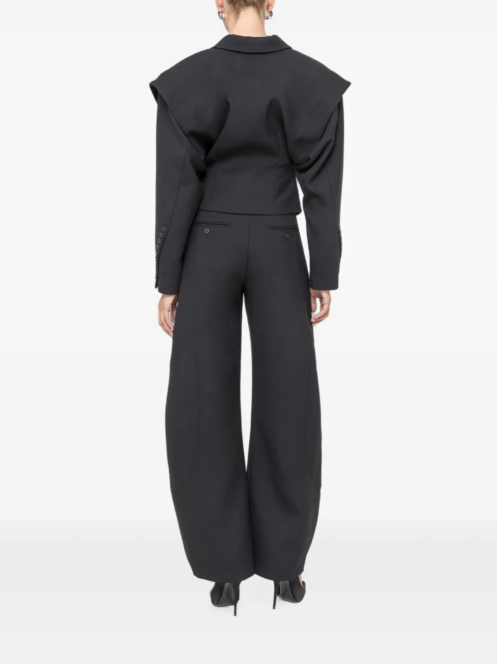 NISSA Blazer van wolblend met sculpturale schouders Zwart