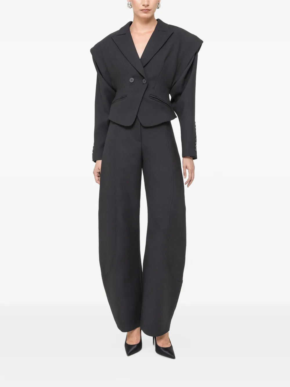 NISSA Blazer van wolblend met sculpturale schouders Zwart