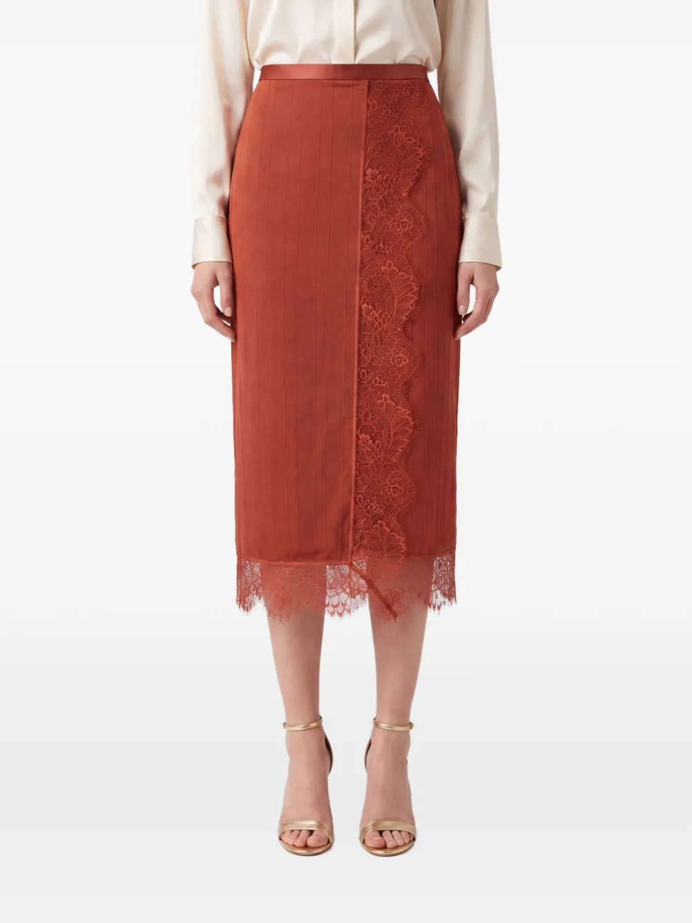 TWINSET lace-trim pinstripe midi skirt Rood