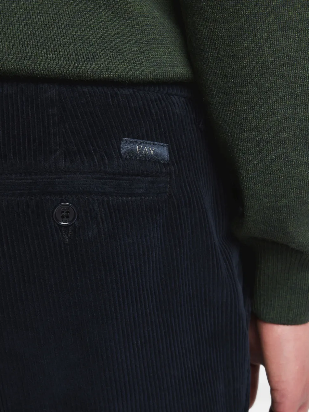Fay Broek met ribfluwelen textuur Blauw