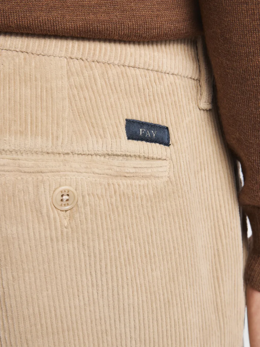 Fay Ribfluwelen broek met omgeslagen pijpen Beige