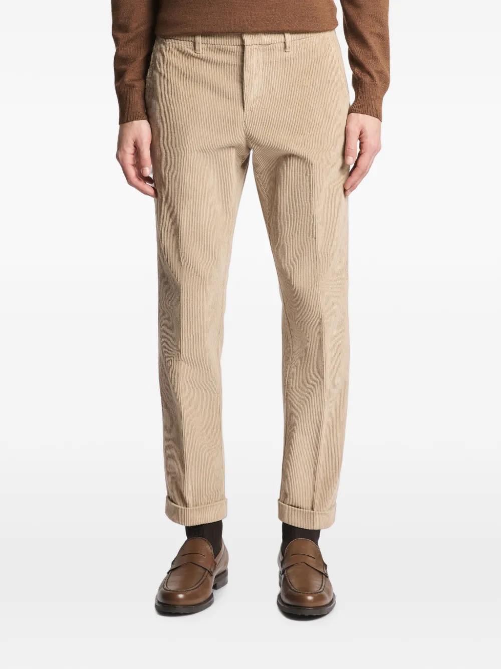 Fay Ribfluwelen broek met omgeslagen pijpen Beige