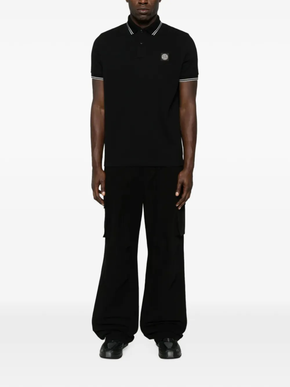 Stone Island 2200010 piqué poloshirt van biologisch stretchkatoen Zwart