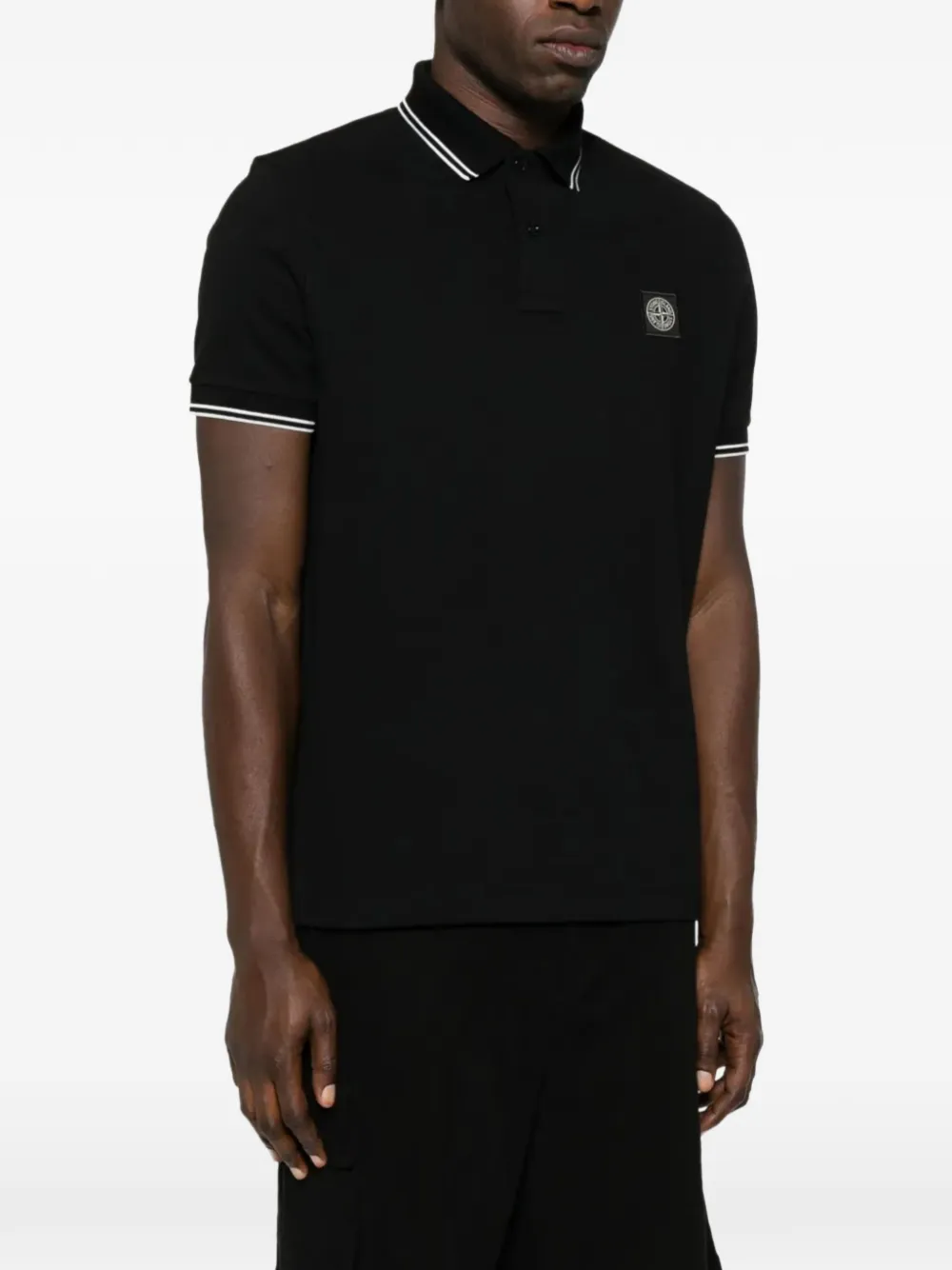 Stone Island 2200010 piqué poloshirt van biologisch stretchkatoen Zwart