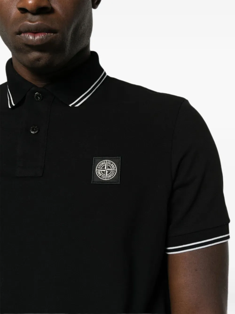 Stone Island 2200010 piqué poloshirt van biologisch stretchkatoen Zwart
