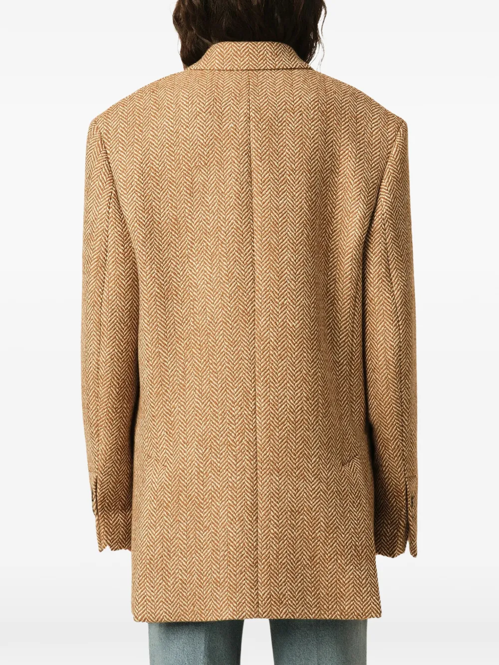 AMI Paris brown double breasted herringbone wool blazer Bruin