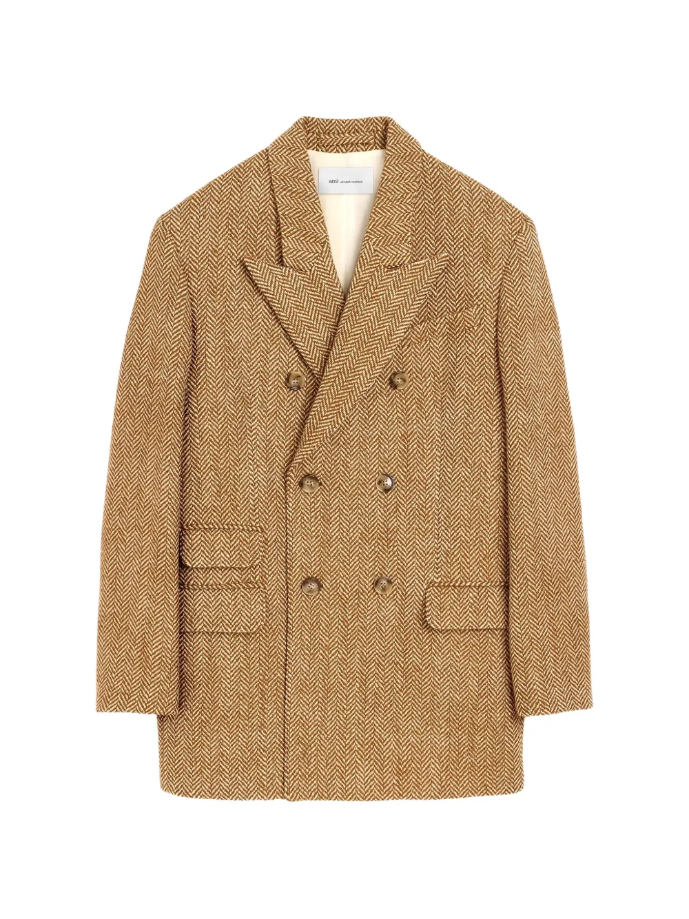 AMI Paris brown double breasted herringbone wool blazer