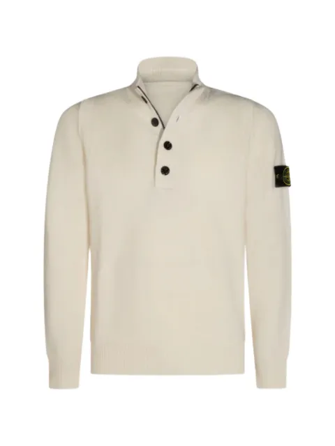Stone Island button-placket logo-patch sweater
