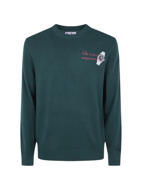 MC2 Saint Barth green Heron light-wool and cashmere-blend crew-neck with watch-embroidery