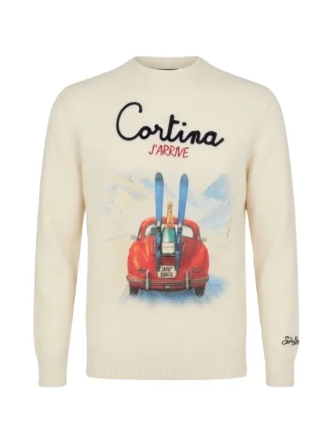 MC2 Saint Barth Heron wool and cashmere blend crewneck with Cortina J'arrive intarsia and embroidery sweater