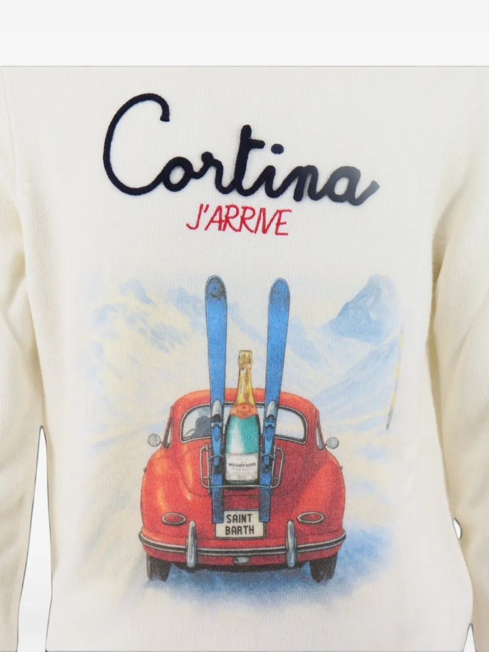 MC2 Saint Barth Heron wool and cashmere blend crewneck with Cortina J'arrive intarsia and embroidery sweater Beige