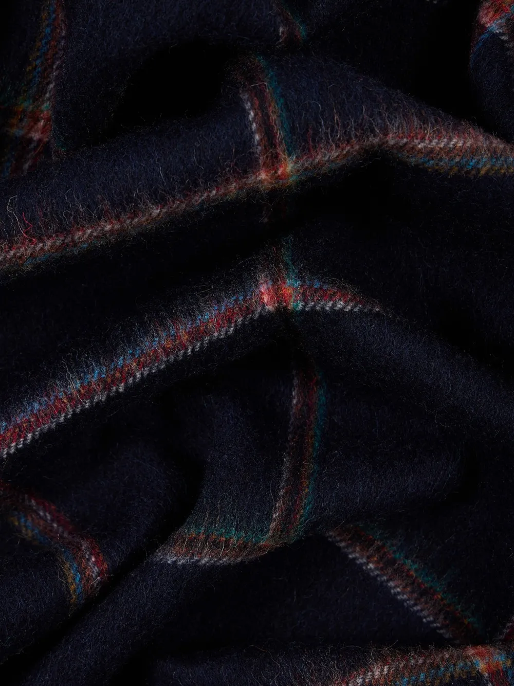 Paul Smith navy signature-Check wool-cashmere scarf Blauw