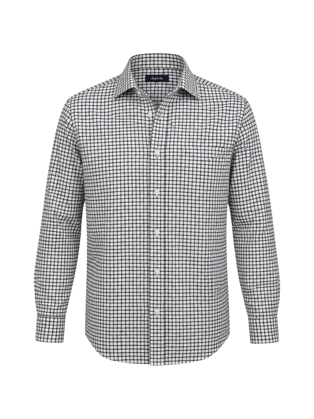 Deperlu Check-print Long-sleeve Shirt In Black